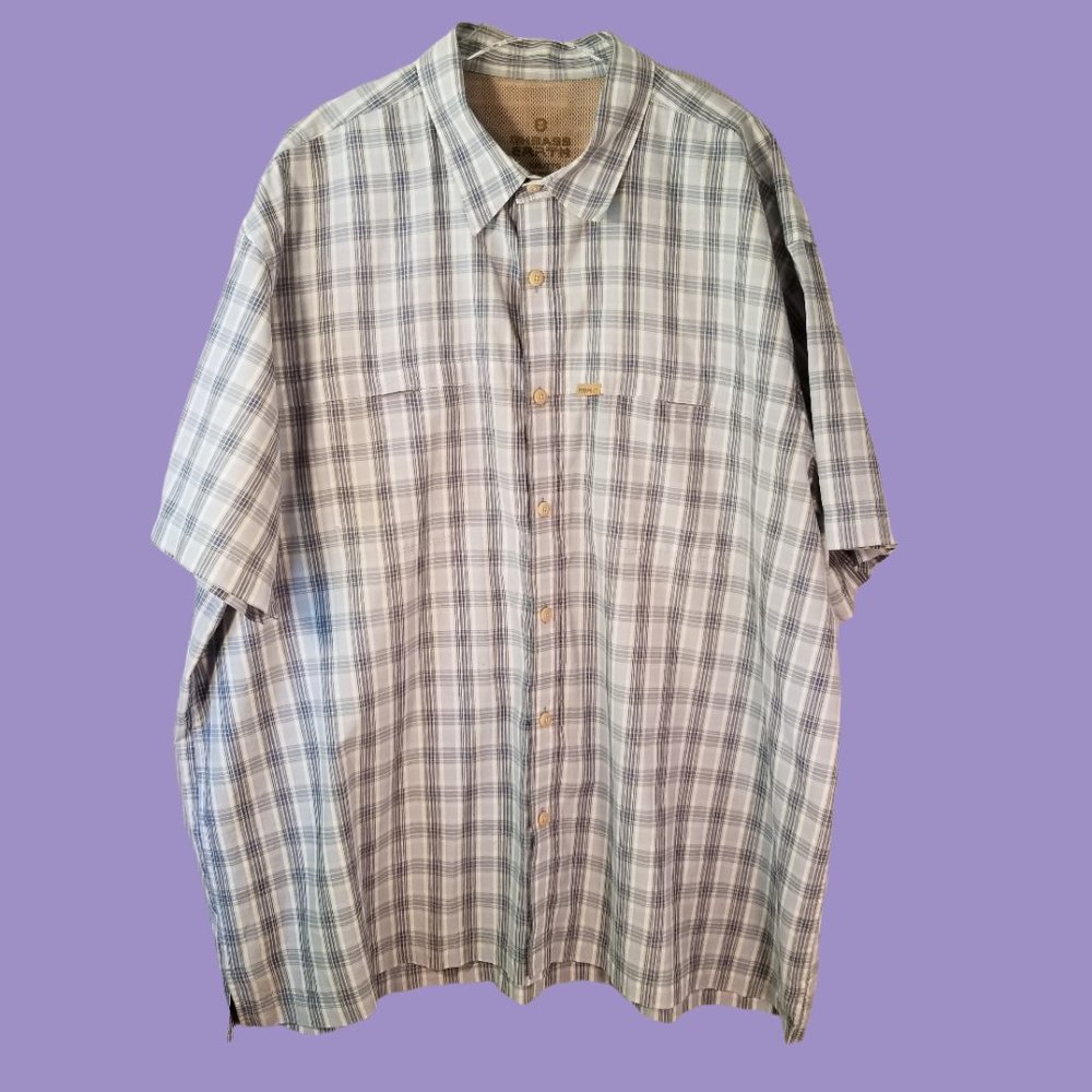 GH Bass Earth Button-up shirt Men's XXL/TTG Blue Plaid Short Sleeve Breathable